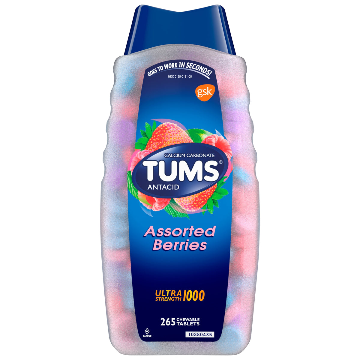 TUMS Antacid with Calcium, Ultra Strength 1000mg, Assorted Berries, 265 ct - product image 1