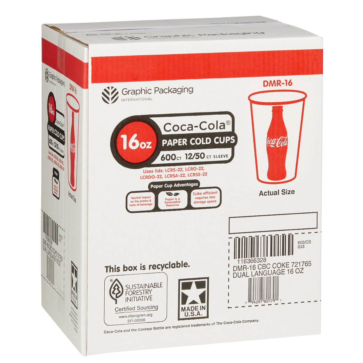 Graphic Packaging Coca-Cola Paper Cold Cups, 16 oz, 600 ct - product image 1