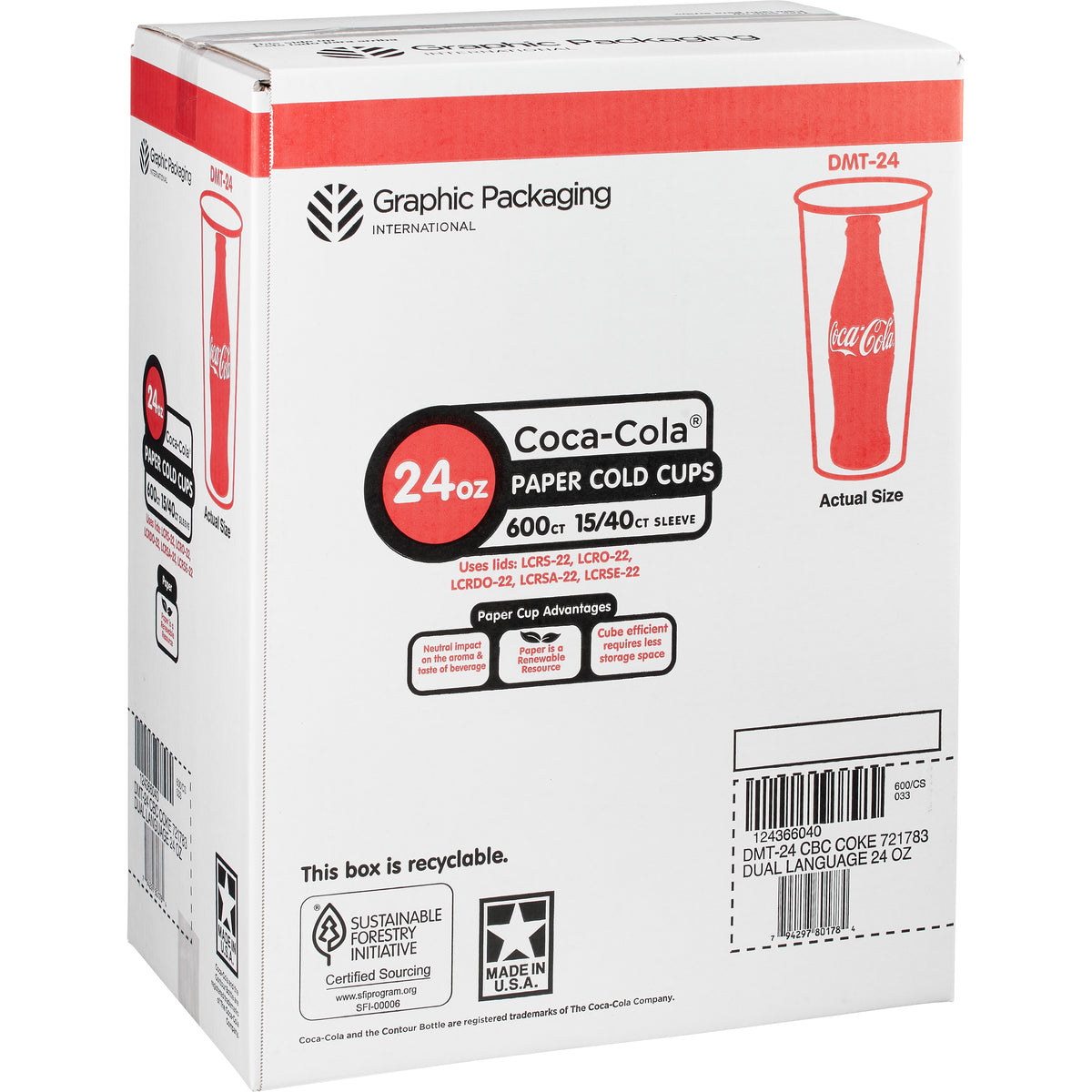 Graphic Packaging Coca-Cola Paper Cold Cups, 24 oz, 600 ct - product image 1
