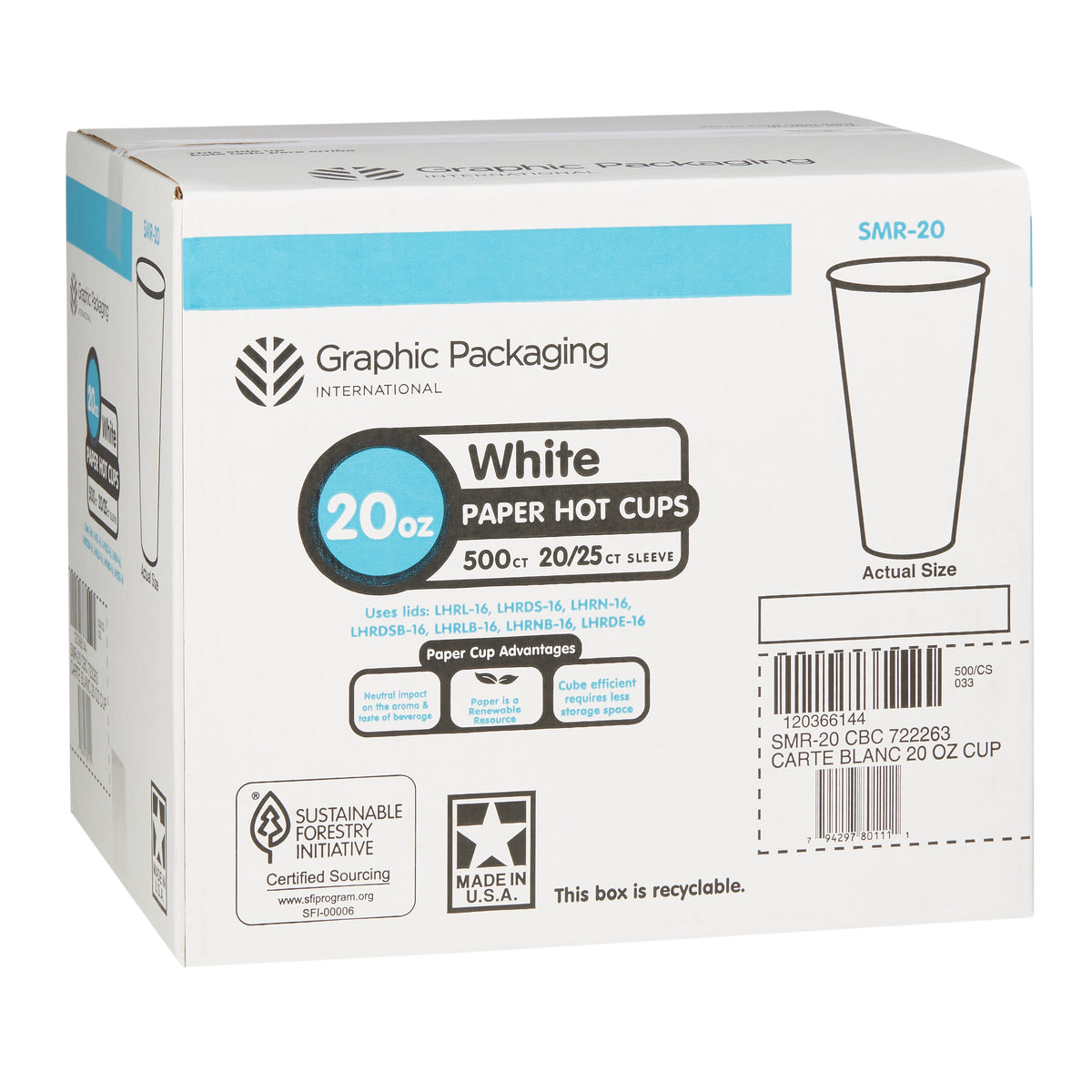 Graphic Packaging Paper Hot Cups, Carte Blanc White, 20 oz, 500 ct - product image 2