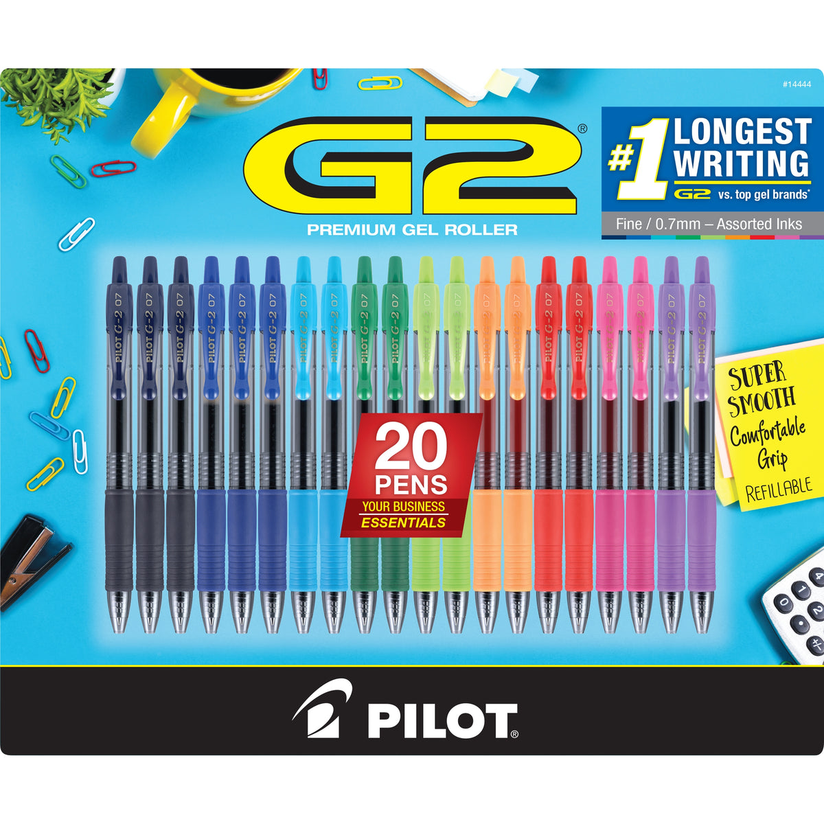 Pilot G2 Retractable Gel Pen, Fine Point 0.7mm, Assorted Ink Colors, 20 ct - product image 1
