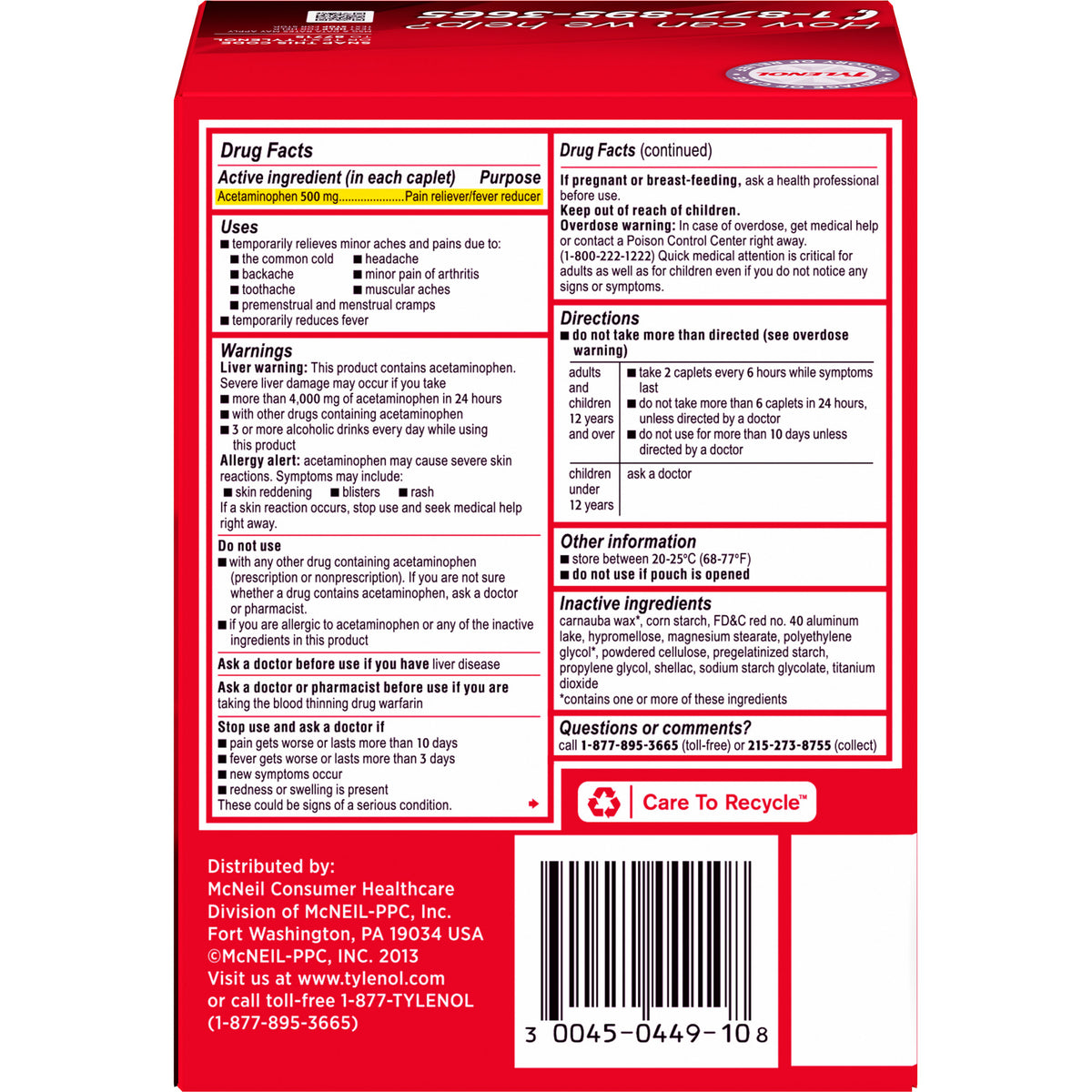 Tylenol Extra Strength Acetaminophen Caplets, Dispenser Pack, 2 Caplets, 50 ct - product image 3
