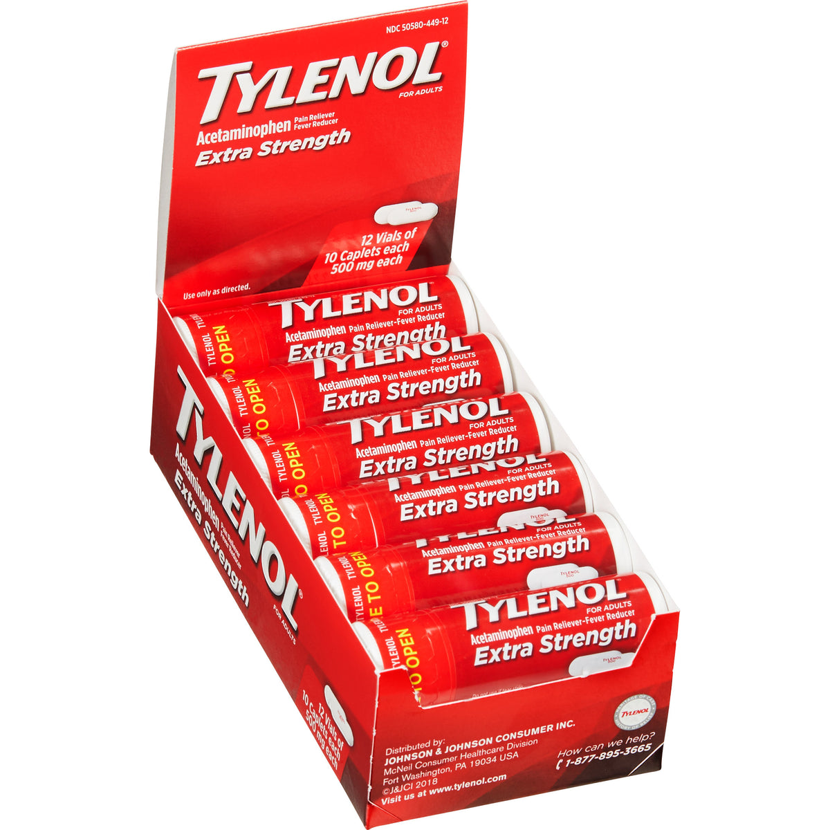 Tylenol Extra Strength Acetaminophen Caplets, 500 mg, 10 per Vial, 12 ct - product image 3