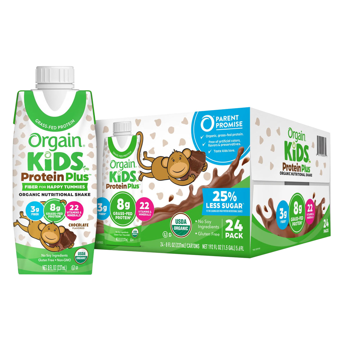 Orgain Kids Protein Organic Nutritional Shake, 8g Protein, Chocolate, 8 fl oz, 24 ct - image 1
