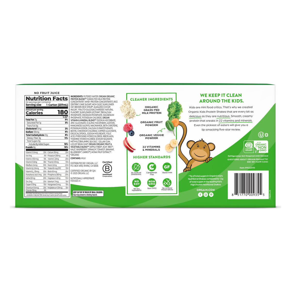 Orgain Kids Protein Organic Nutritional Shake, 8g Protein, Chocolate, 8 fl oz, 24 ct - image 2