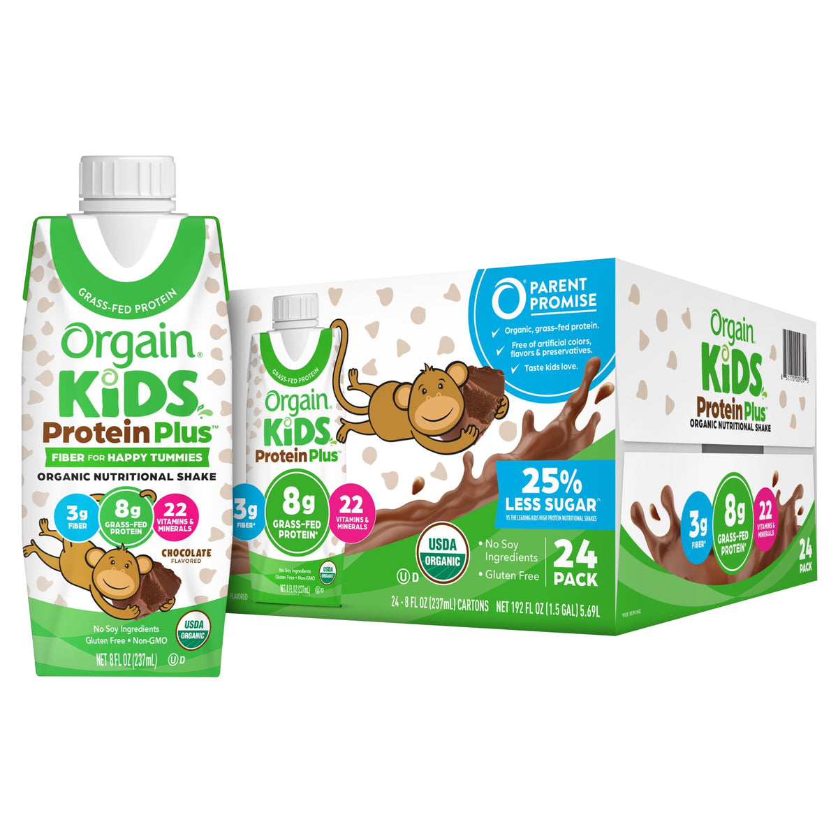 Orgain Kids Protein Organic Nutritional Shake, 8g Protein, Chocolate, 8 fl oz, 24 ct - product image 1
