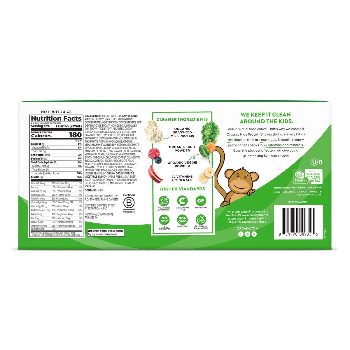 Orgain Kids Protein Organic Nutritional Shake, 8g Protein, Chocolate, 8 fl oz, 24 ct - product image 2