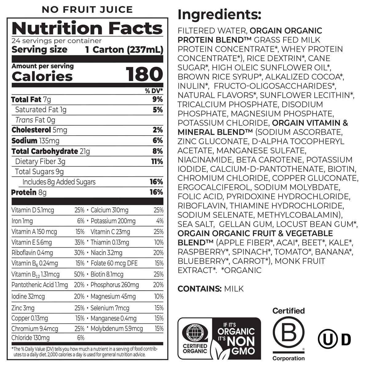 Orgain Kids Protein Organic Nutritional Shake, 8g Protein, Chocolate, 8 fl oz, 24 ct - product image 4