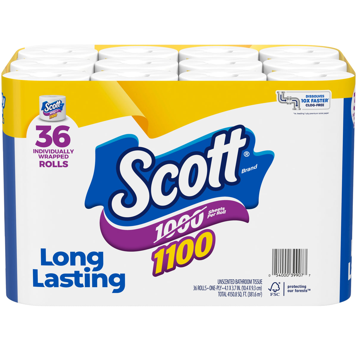 Scott Bath Tissue, 1-Ply, 4.1" x 3.7", 1100 Sheets, 36 ct - product image 1