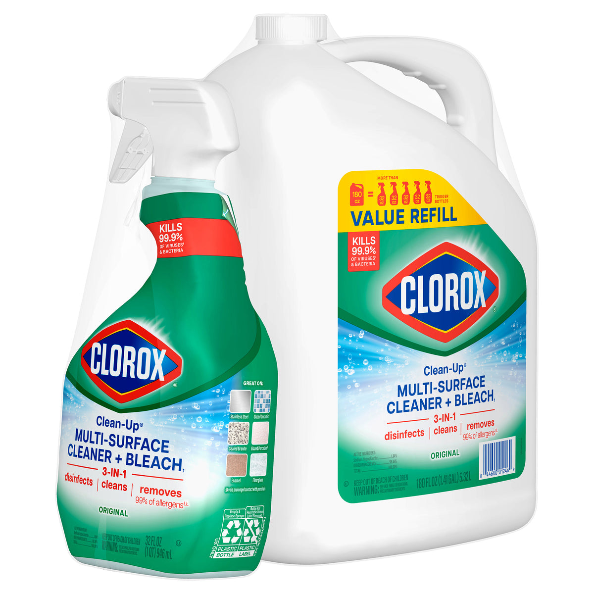 Clorox Clean-Up Cleaner and Bleach, 32 fl oz with 180 fl oz Refill - product image 4