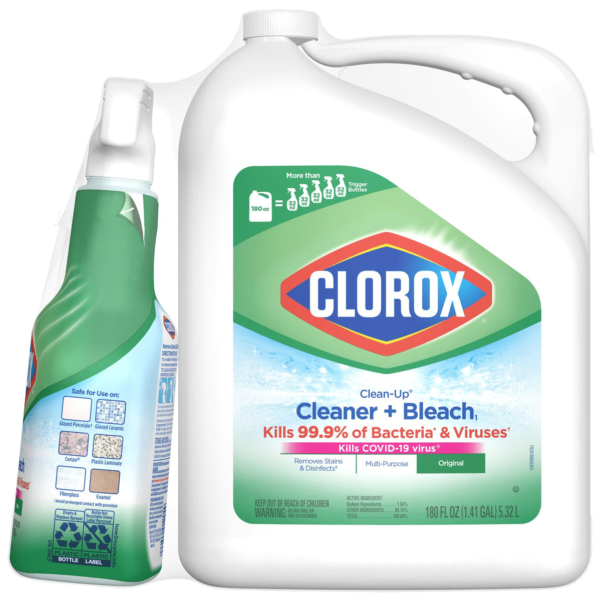 Clorox Clean-Up Cleaner and Bleach, 32 fl oz with 180 fl oz Refill - product image 1