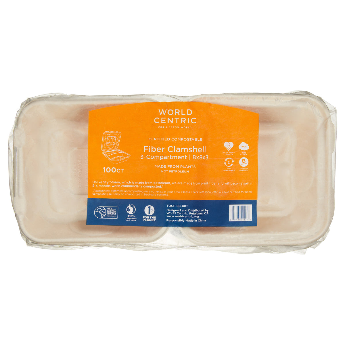 World Centric Compostable 3-Compartment Container, 8"L x 8"W, 100 ct - product image 4