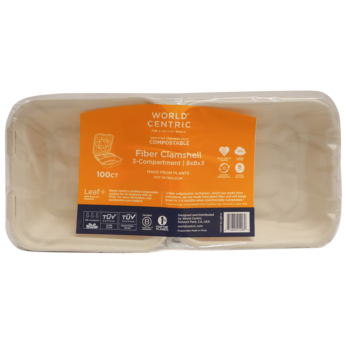 World Centric Compostable 3-Compartment Container, 8"L x 8"W, 100 ct - product image 2