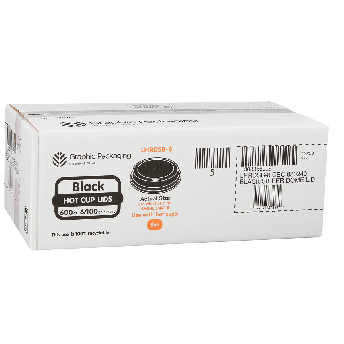 Graphic Packaging Poly Hot Cup Dome Lids, Black, 8 oz, 600 ct - product image 2