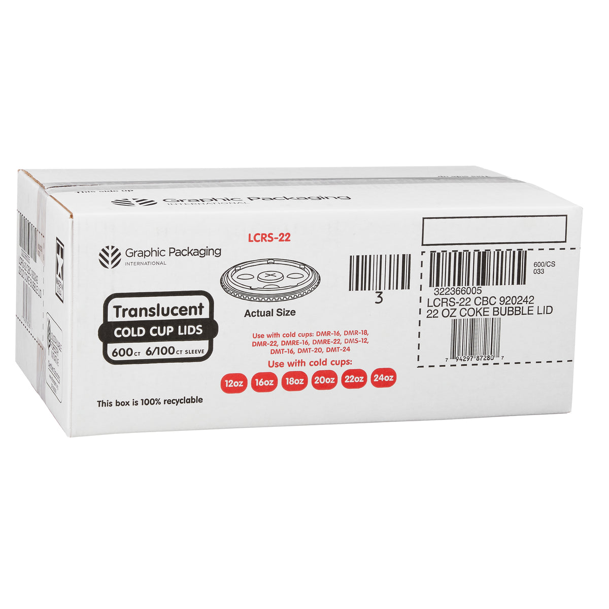Graphic Packaging Coca-Cola Bubble Cold Cup Lids, 16-24 oz, 600 ct - product image 2