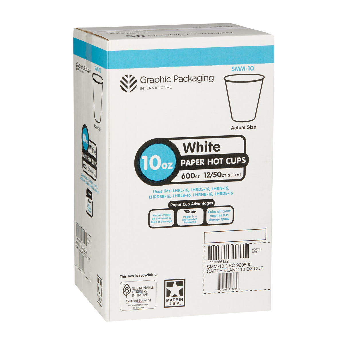Graphic Packaging Paper Hot Cups, Carte Blanc White, 10 oz, 600 ct - product image 2