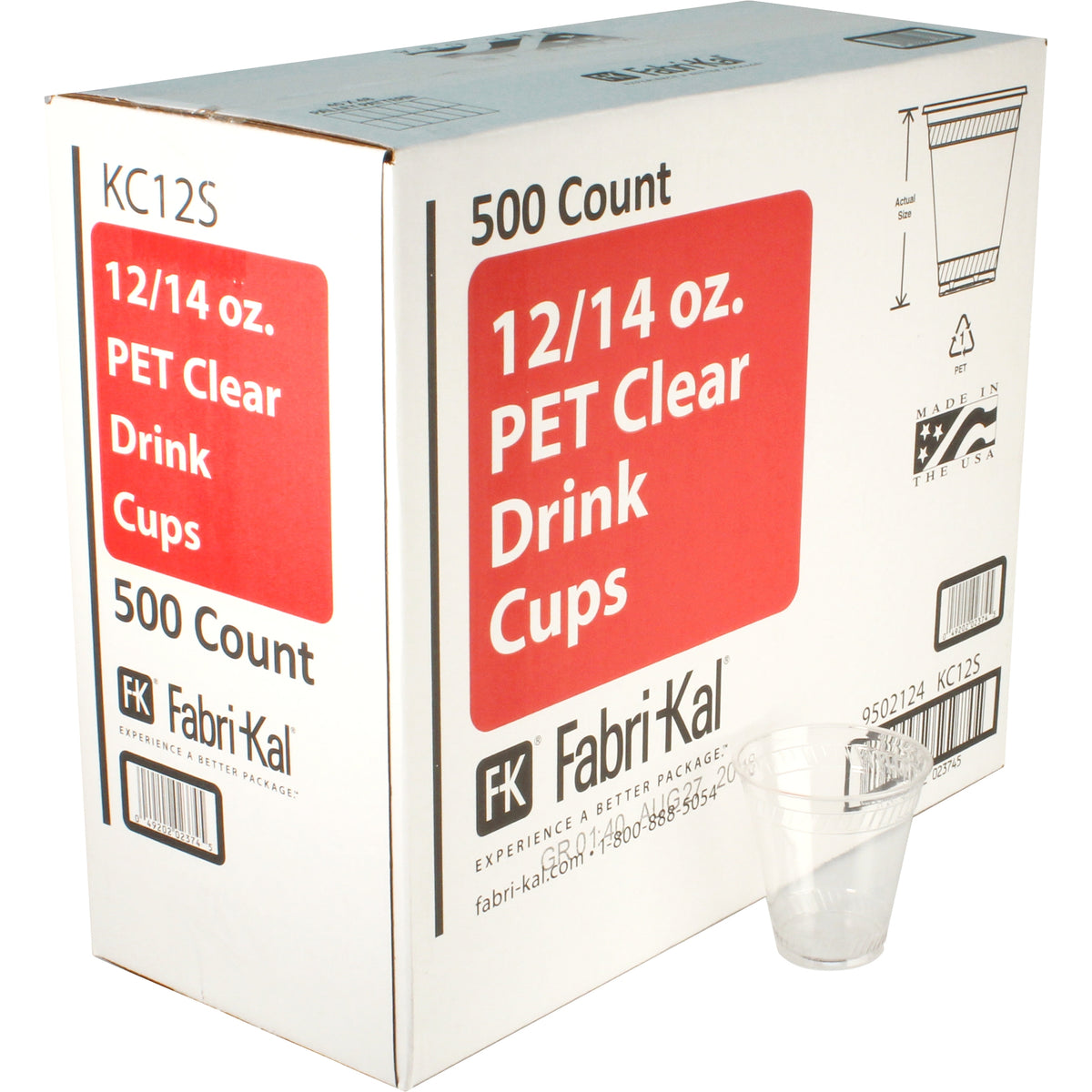 Fabri-Kal Kal-Clear Squat PET Plastic Cold Cups, 12-14 oz, 500 ct - product image 1