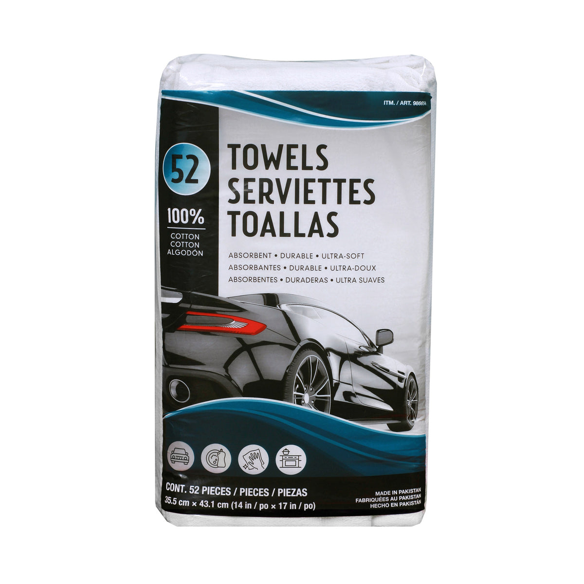 Unitex 100% Cotton Towels, 14"L x 17"W, White, 52 ct - product image 3