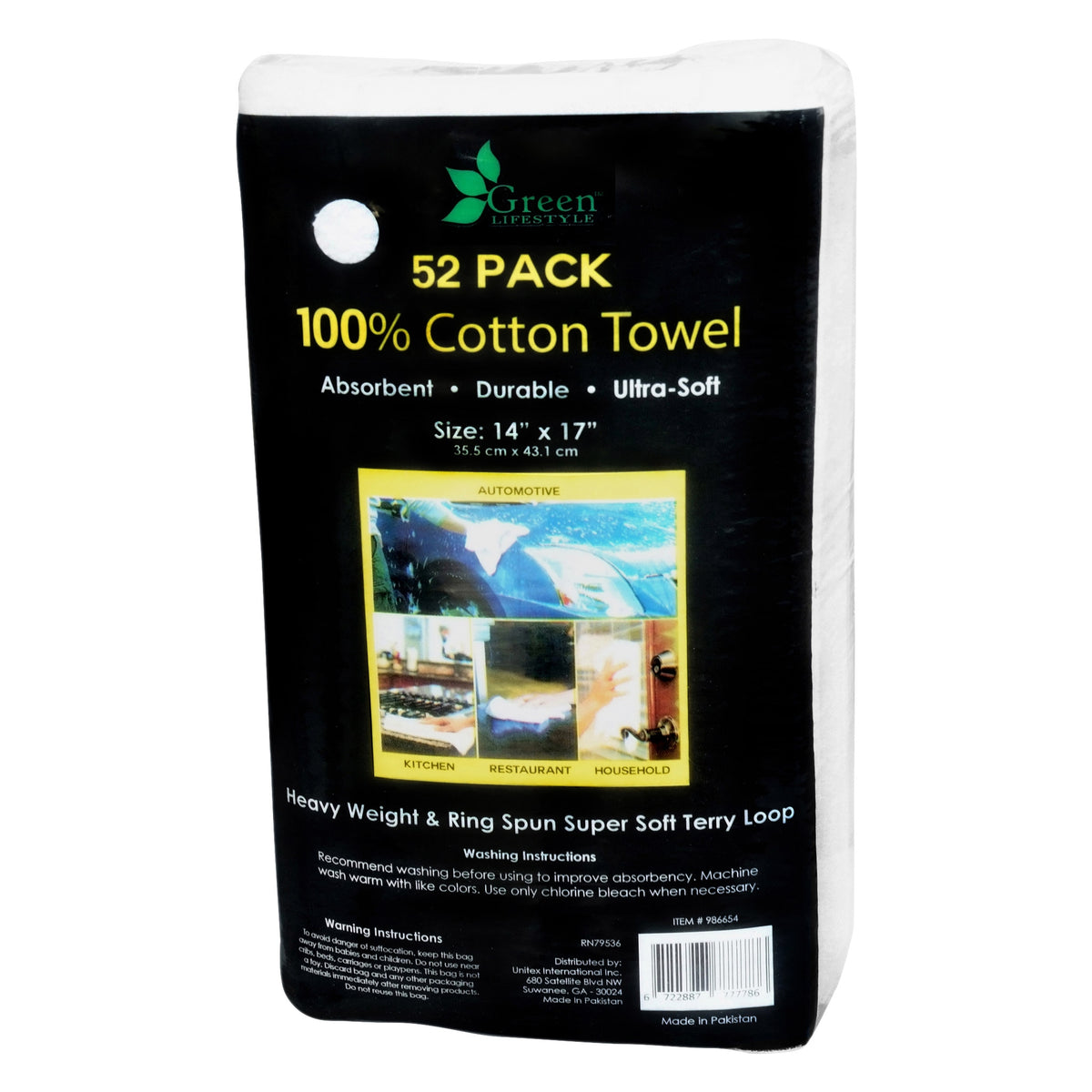Unitex 100% Cotton Towels, 14"L x 17"W, White, 52 ct - product image 6