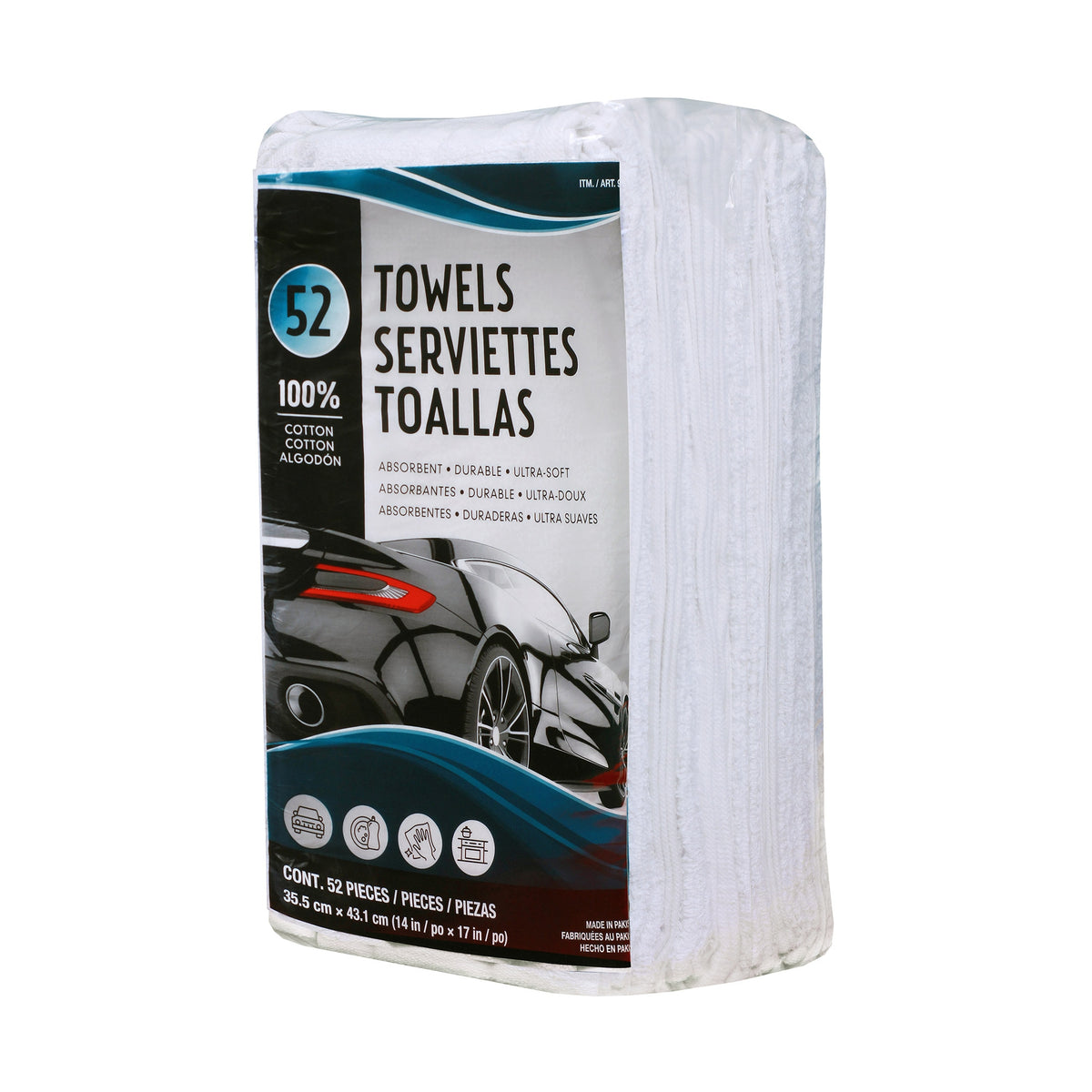 Unitex 100% Cotton Towels, 14"L x 17"W, White, 52 ct - product image 4