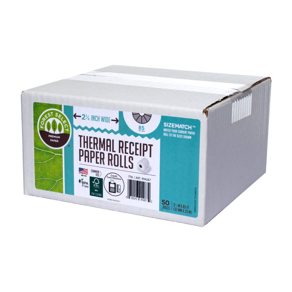 Forest Select Thermal Receipt Paper Rolls, White, 2-1/4" x 85', 50 Rolls - product image 1