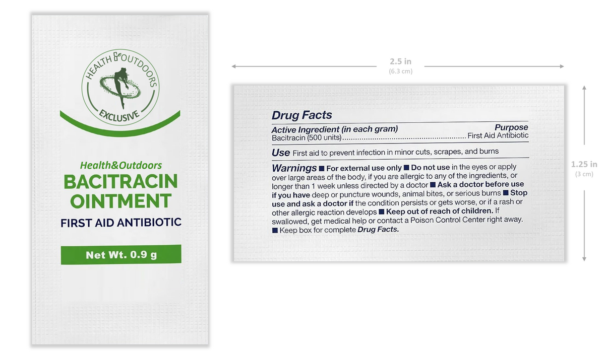 Bacitracin Ointment, First Aid, 50 Count .9g Packets - for Cuts, Burns, Abrasions, Wounds and Scrapes