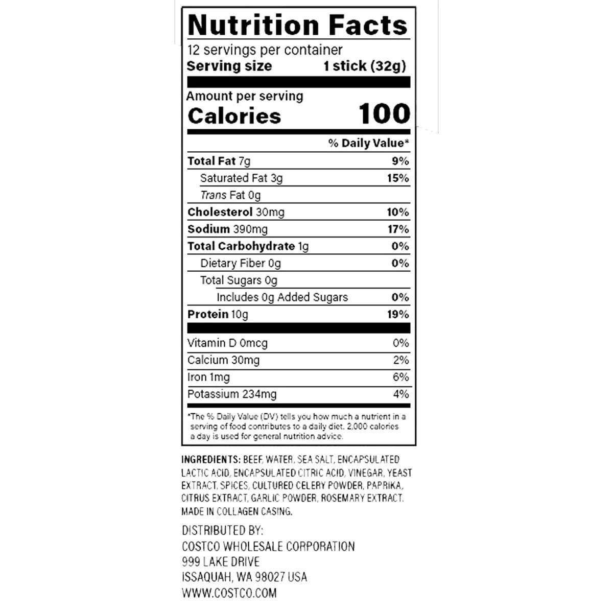 Kirkland Grass Fed Beef Sticks 12 CT