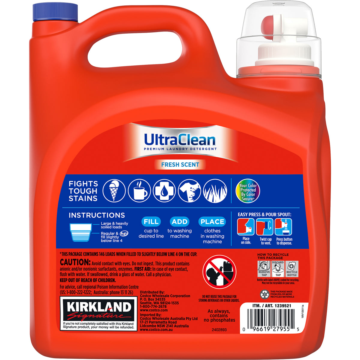 Kirkland Laundry Detergent, Ultra Clean, Red Jug, 194 oz