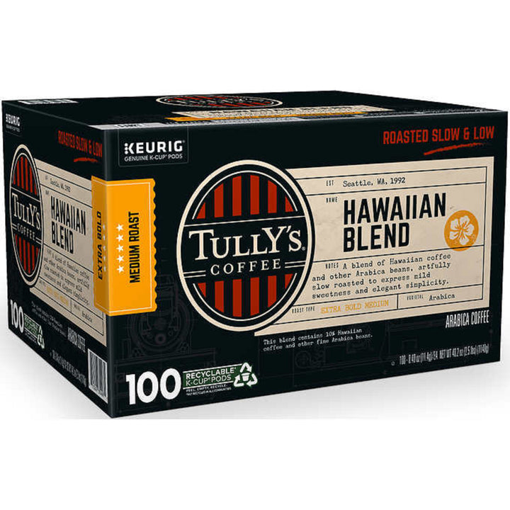 Tully's Hawaiian Blend Medium Roast Coffee, 100 K-Cup Pods