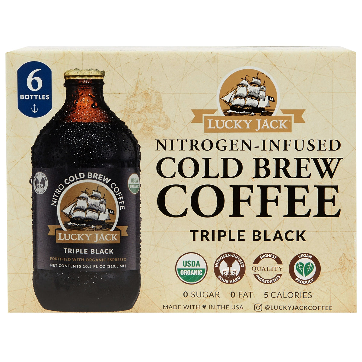Lucky Jack Organic Nitro Cold Brew Coffee, Triple Jack, 10.5 fl oz, 6 ct — original product image 2 of 4