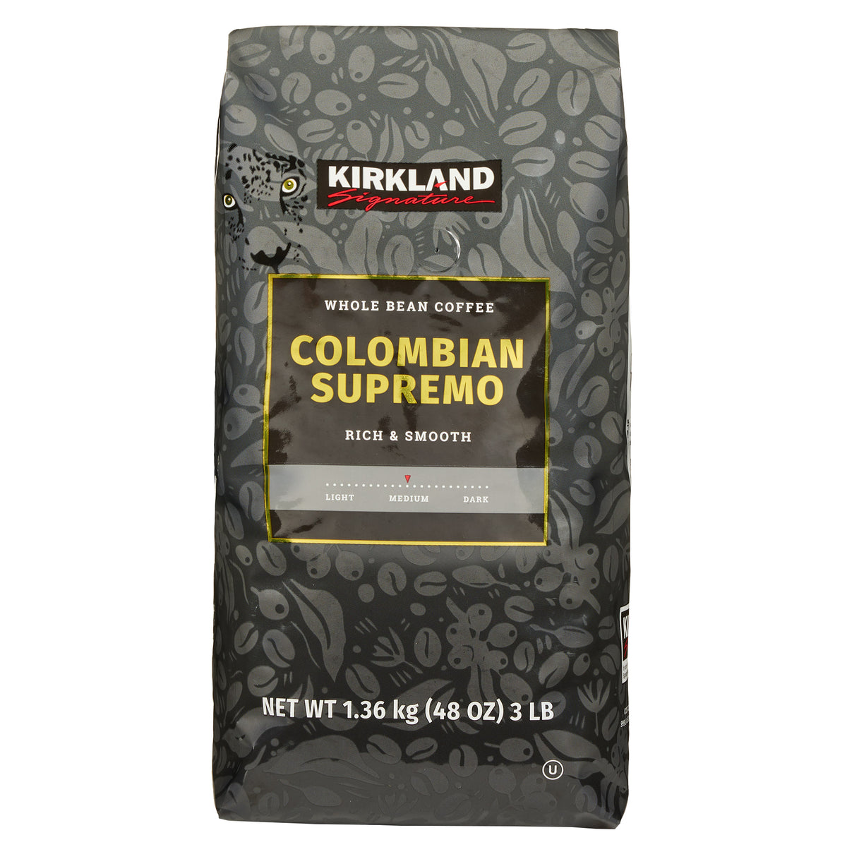 Kirkland Signature Colombian Supremo Whole Bean Coffee, Medium Roast, 3 lbs — original product image 1 of 5
