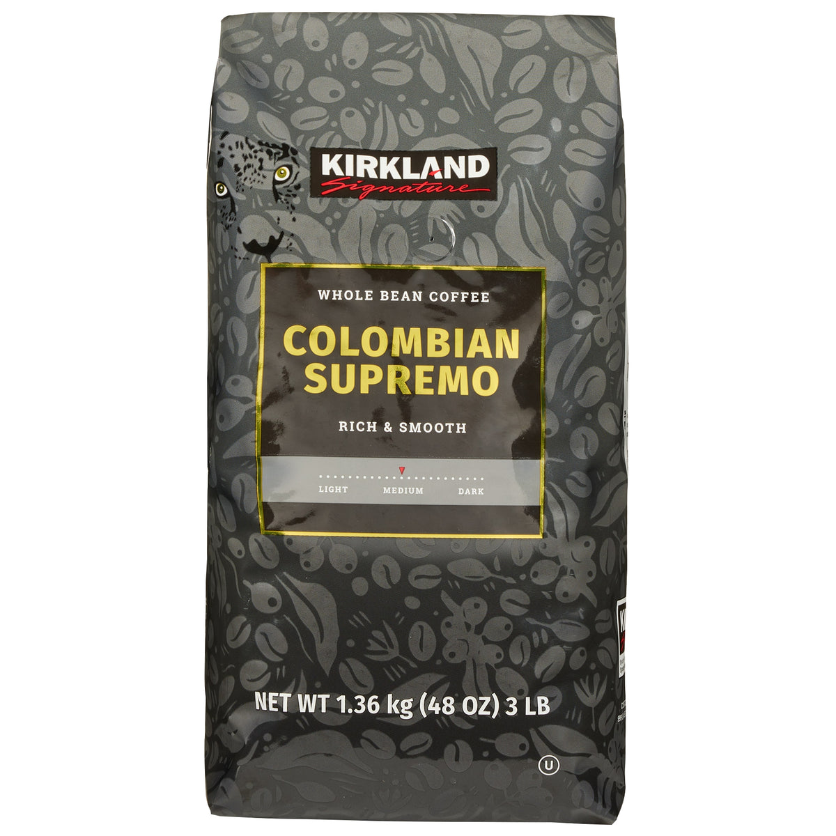 Kirkland Signature Colombian Supremo Whole Bean Coffee, Medium Roast, 3 lbs — original product image 2 of 5