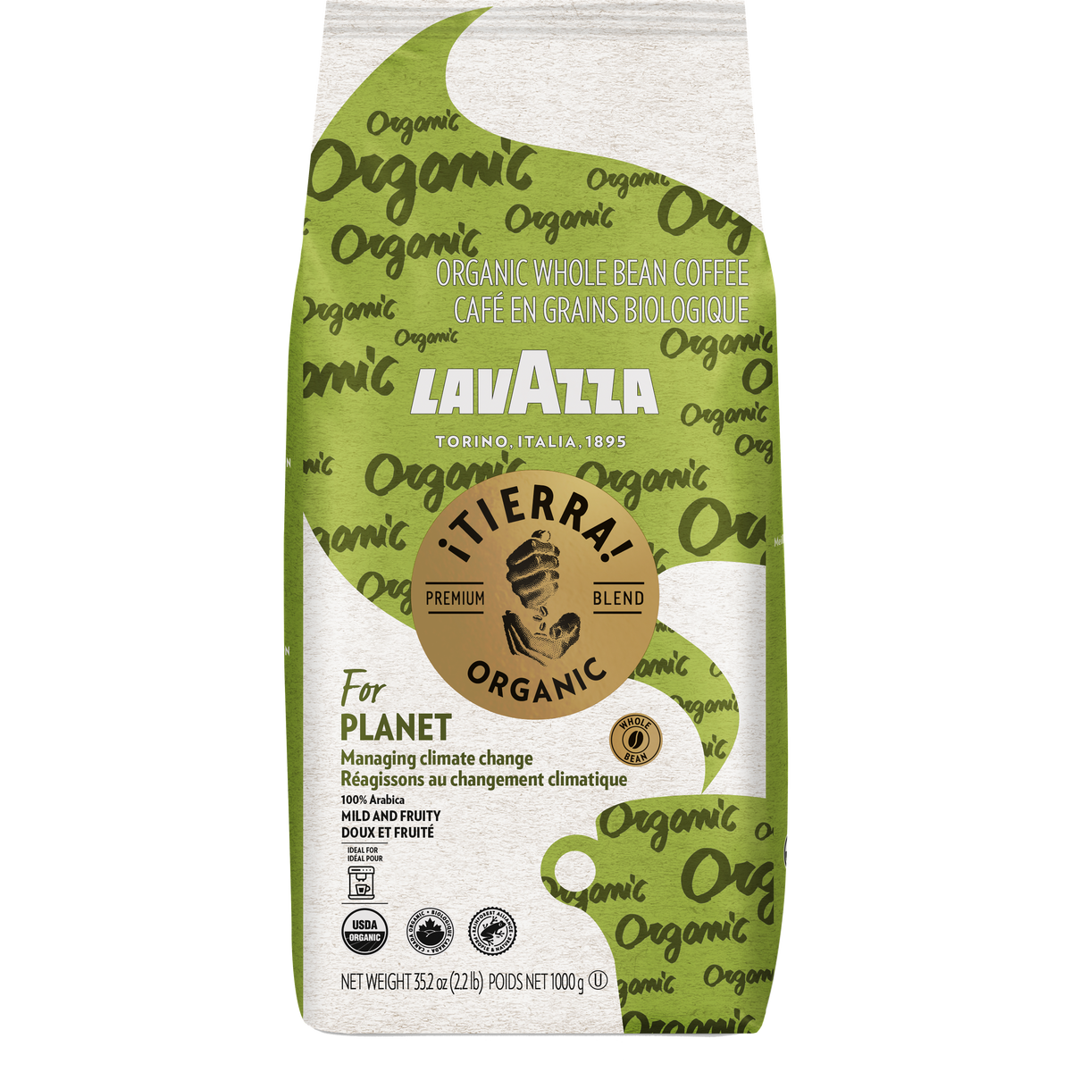 Lavazza Tierra Organic Whole Bean Coffee, Light Roast, 2.2 lbs — original product image 1 of 4
