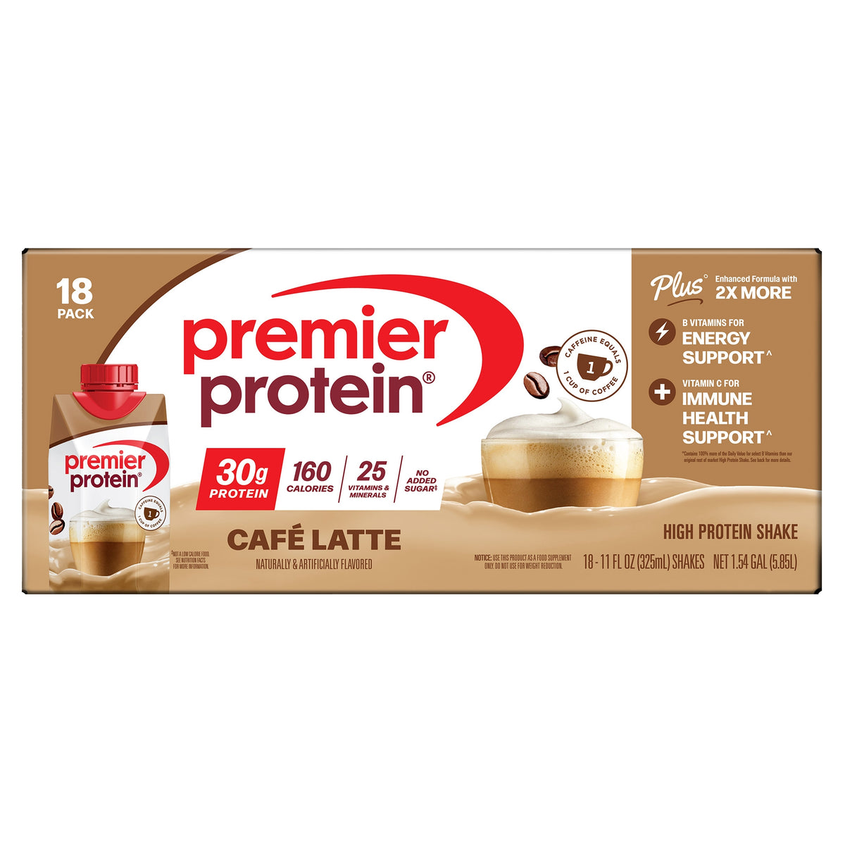 Premier Protein Shake, 30g Protein, Cafe Latte, 11 fl oz, 18 ct — original product image 2 of 4