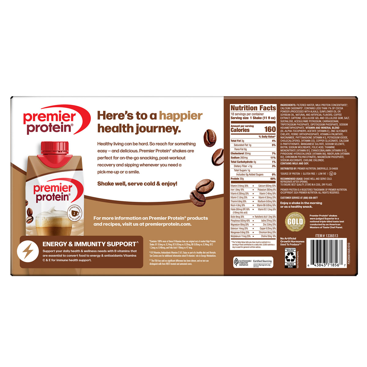 Premier Protein Shake, 30g Protein, Cafe Latte, 11 fl oz, 18 ct — original product image 4 of 4