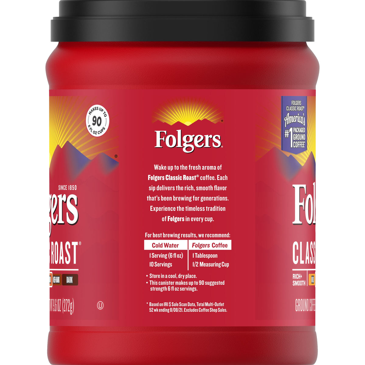 Folgers Classic Roast Ground Coffee, Medium Roast, 9.6 oz, 6 ct — original product image 2 of 3