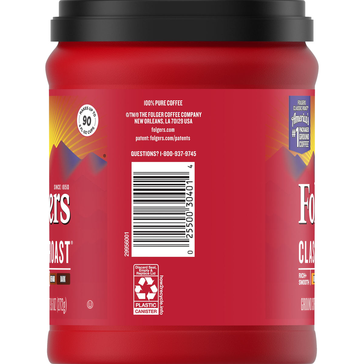 Folgers Classic Roast Ground Coffee, Medium Roast, 9.6 oz, 6 ct — original product image 3 of 3