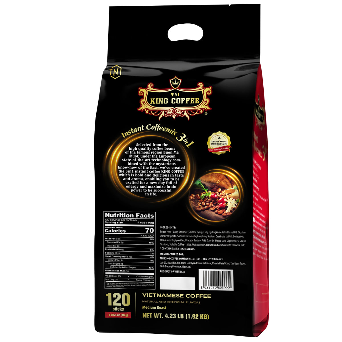 TNI King Coffee 3-in-1 Instant Coffeemix Sticks, Medium Roast, 0.56 oz, 120 ct — original product image 4 of 4