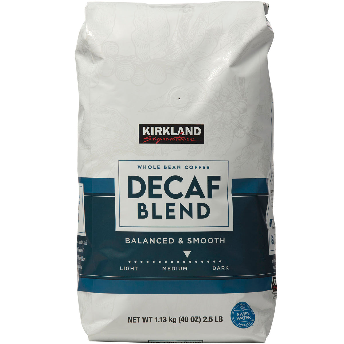 Kirkland Signature Decaf House Blend Whole Bean Coffee, Medium Roast, 2.5 lbs — original product image 1 of 4