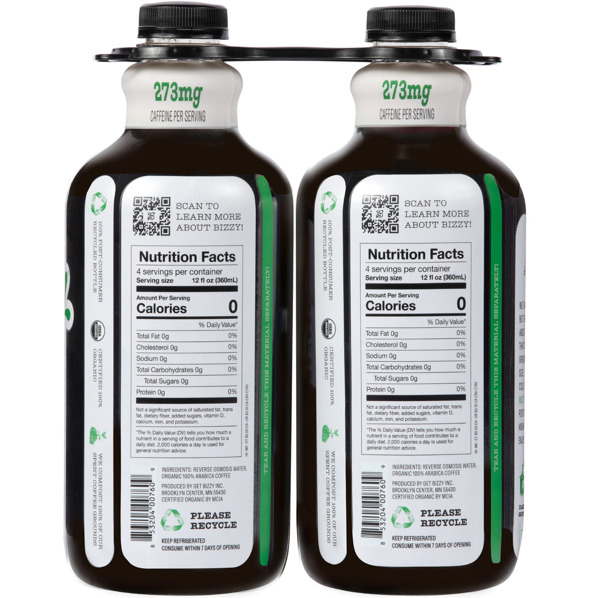 Bizzy Organic Espresso Blend Cold Brew, Unsweetened, 48 fl oz, 2 ct — original product image 2 of 3
