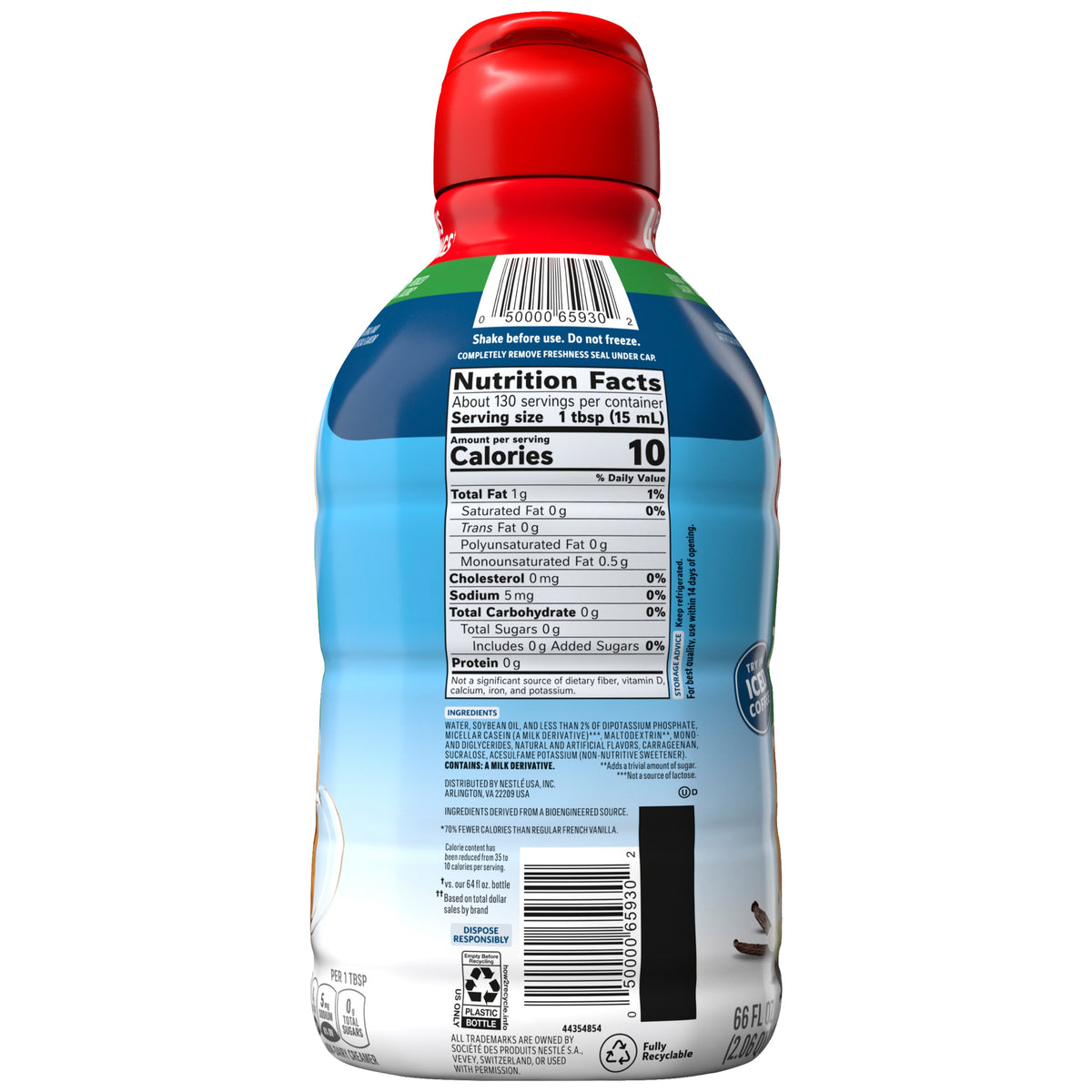Coffee mate Liquid Coffee Creamer, Non-Dairy, Zero Sugar, French Vanilla, 66 fl oz — original product image 2 of 2