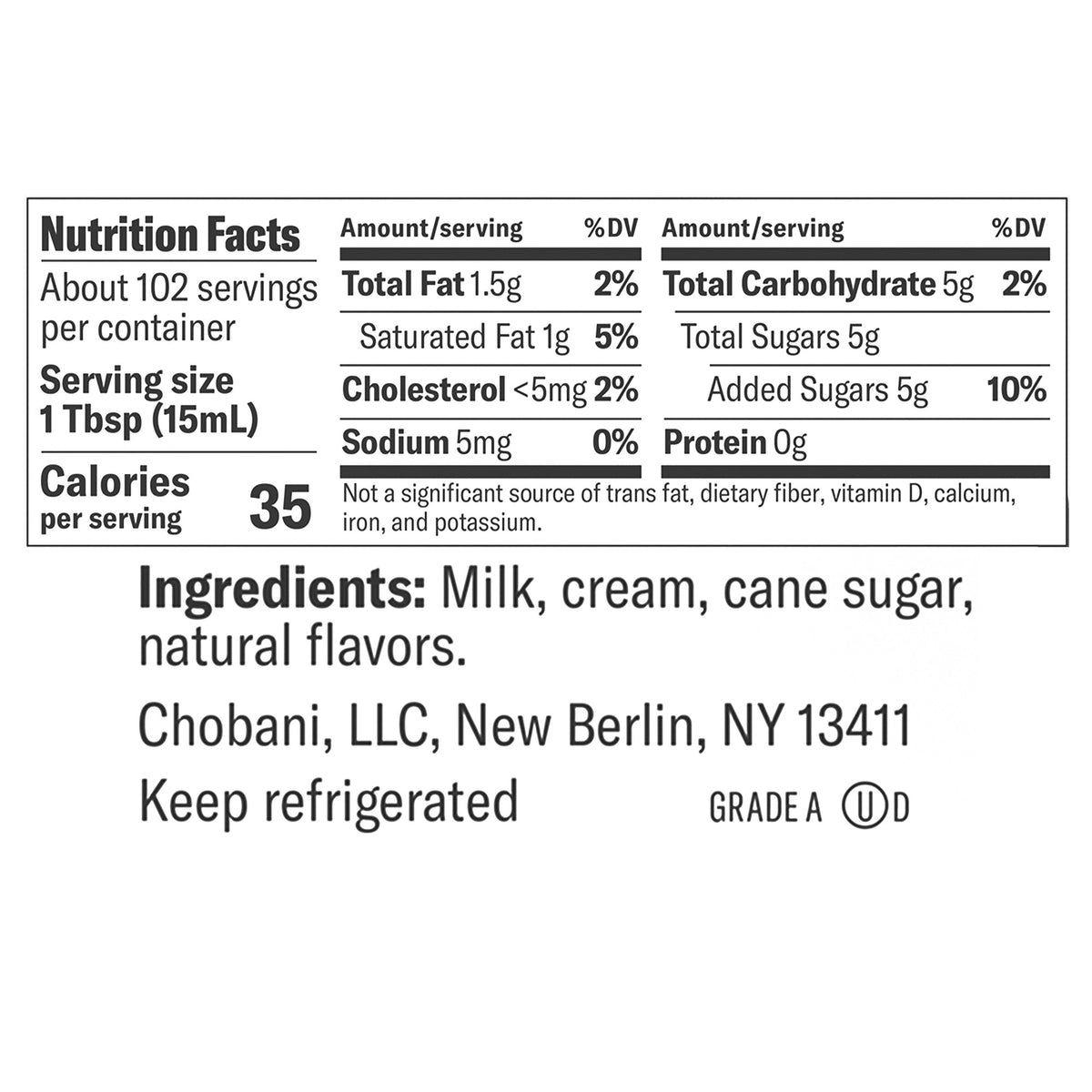 Chobani Coffee Creamer, Sweet Cream, 52 fl oz — original product image 3 of 3