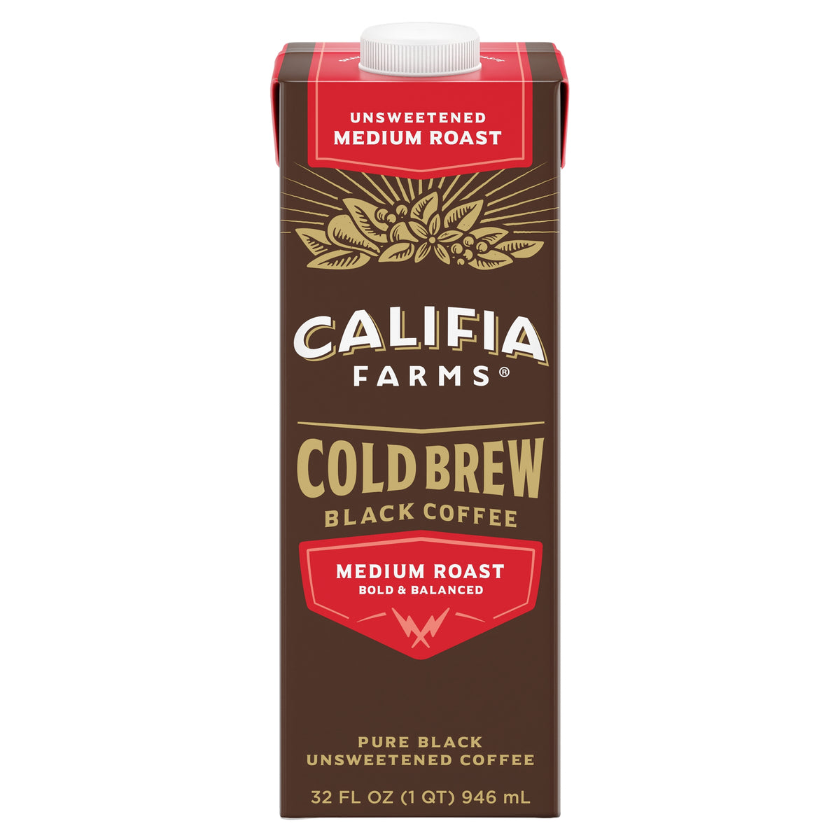 Califia Farms Cold Brew Black Coffee, Unsweetened, Medium Roast, 32 fl oz, 6 ct — original product image 1 of 4