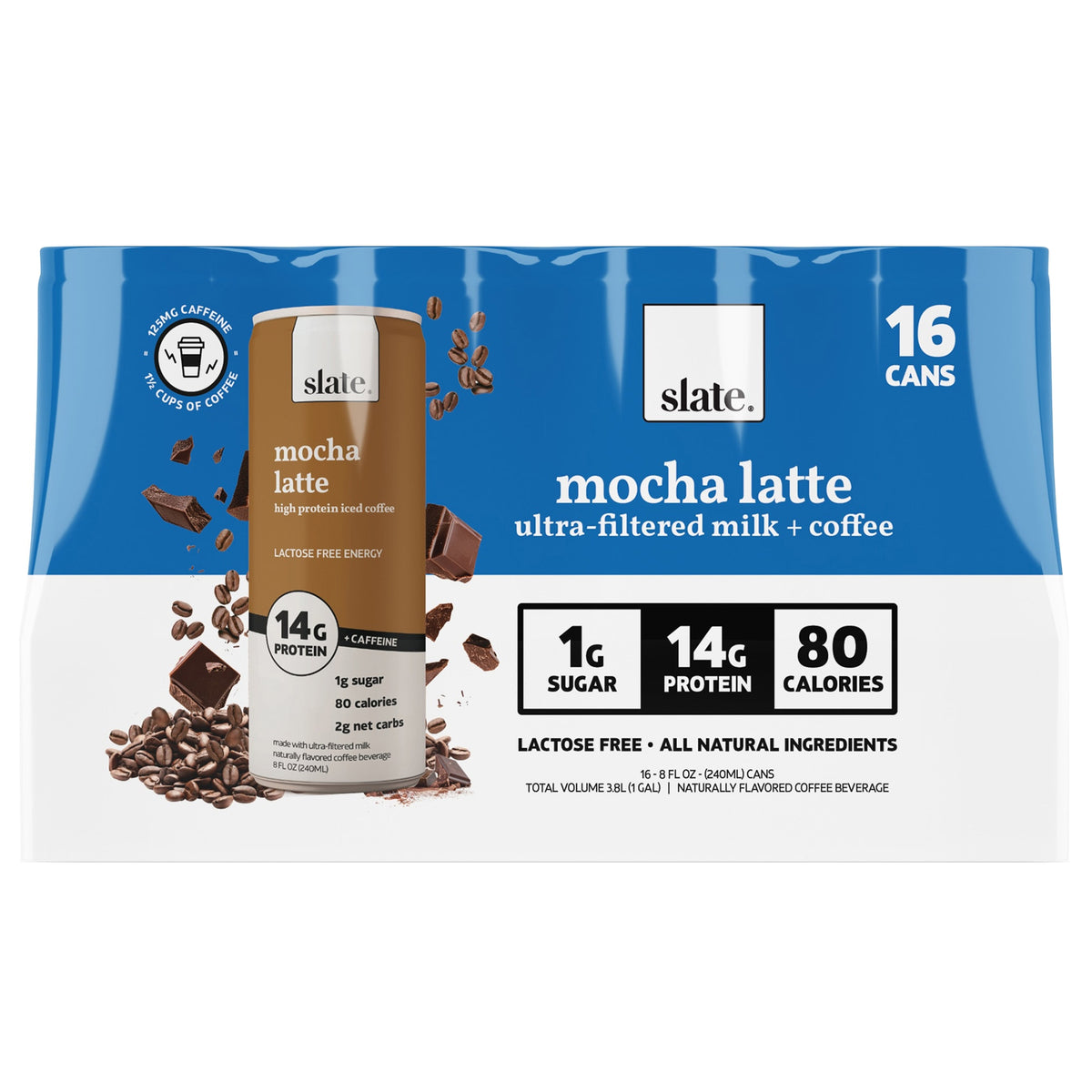 Slate High Protein Iced Coffee, Mocha Latte, 14g Protein, 8 fl oz, 16 ct — original product image 2 of 4
