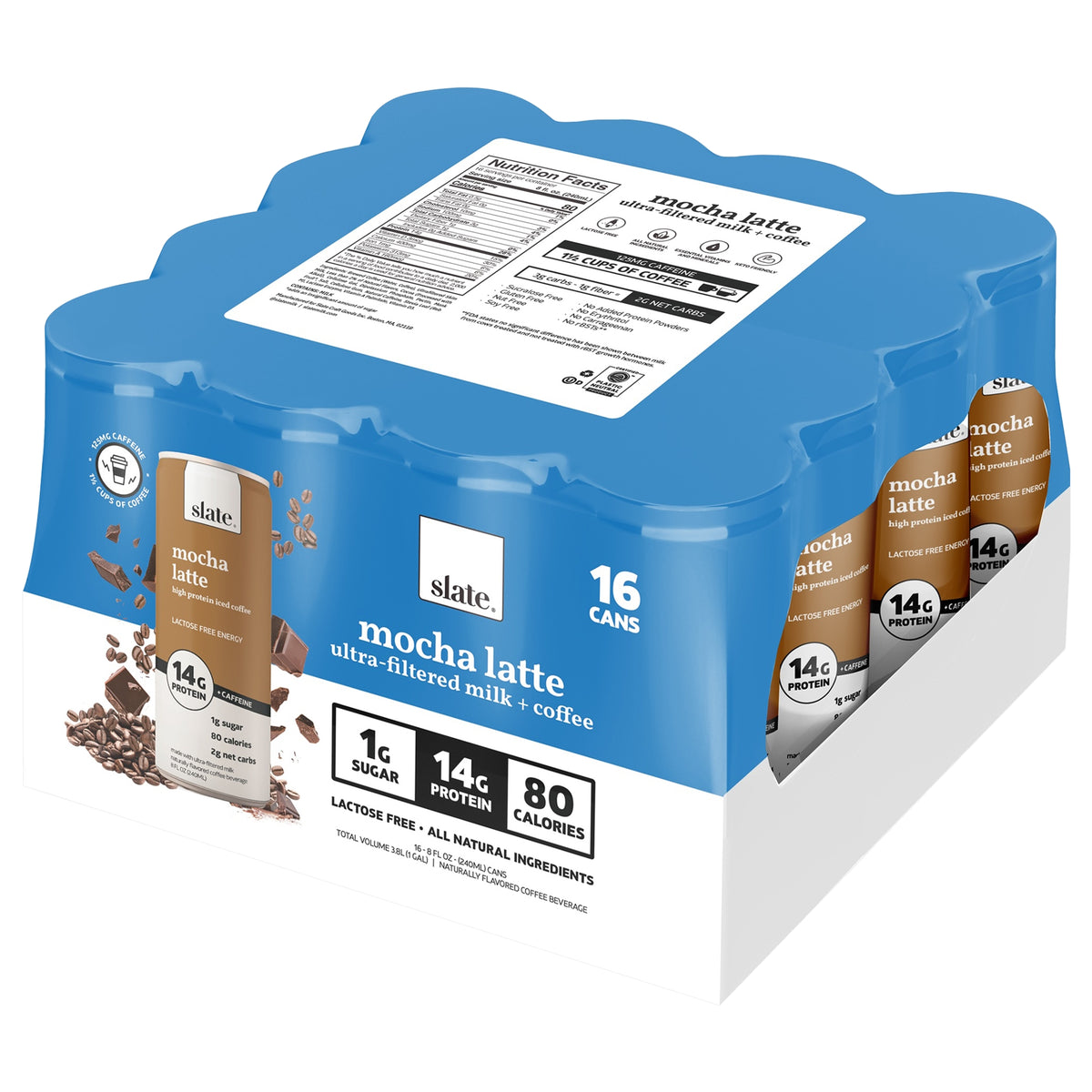 Slate High Protein Iced Coffee, Mocha Latte, 14g Protein, 8 fl oz, 16 ct — original product image 3 of 4