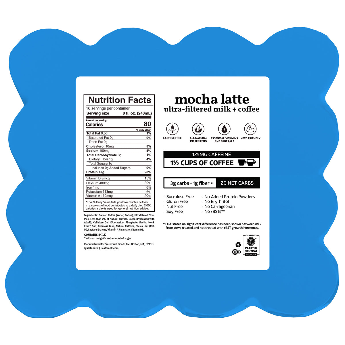 Slate High Protein Iced Coffee, Mocha Latte, 14g Protein, 8 fl oz, 16 ct — original product image 4 of 4