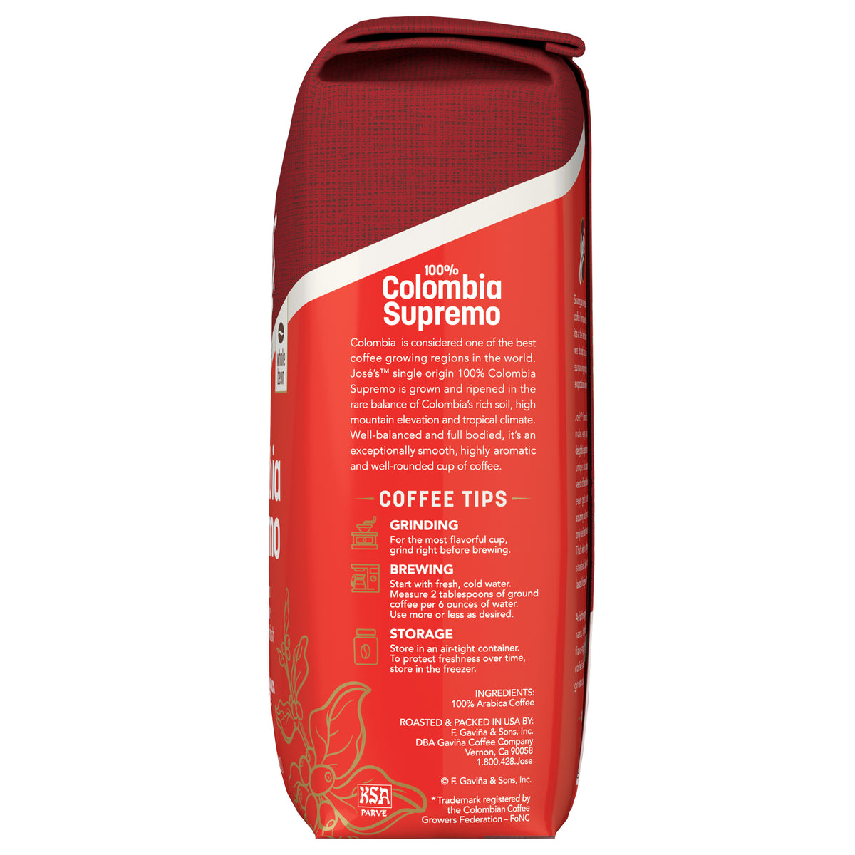 Jose's Gourmet Coffee, Colombia Supremo, Medium Roast, 2.5 lbs — original product image 2 of 3