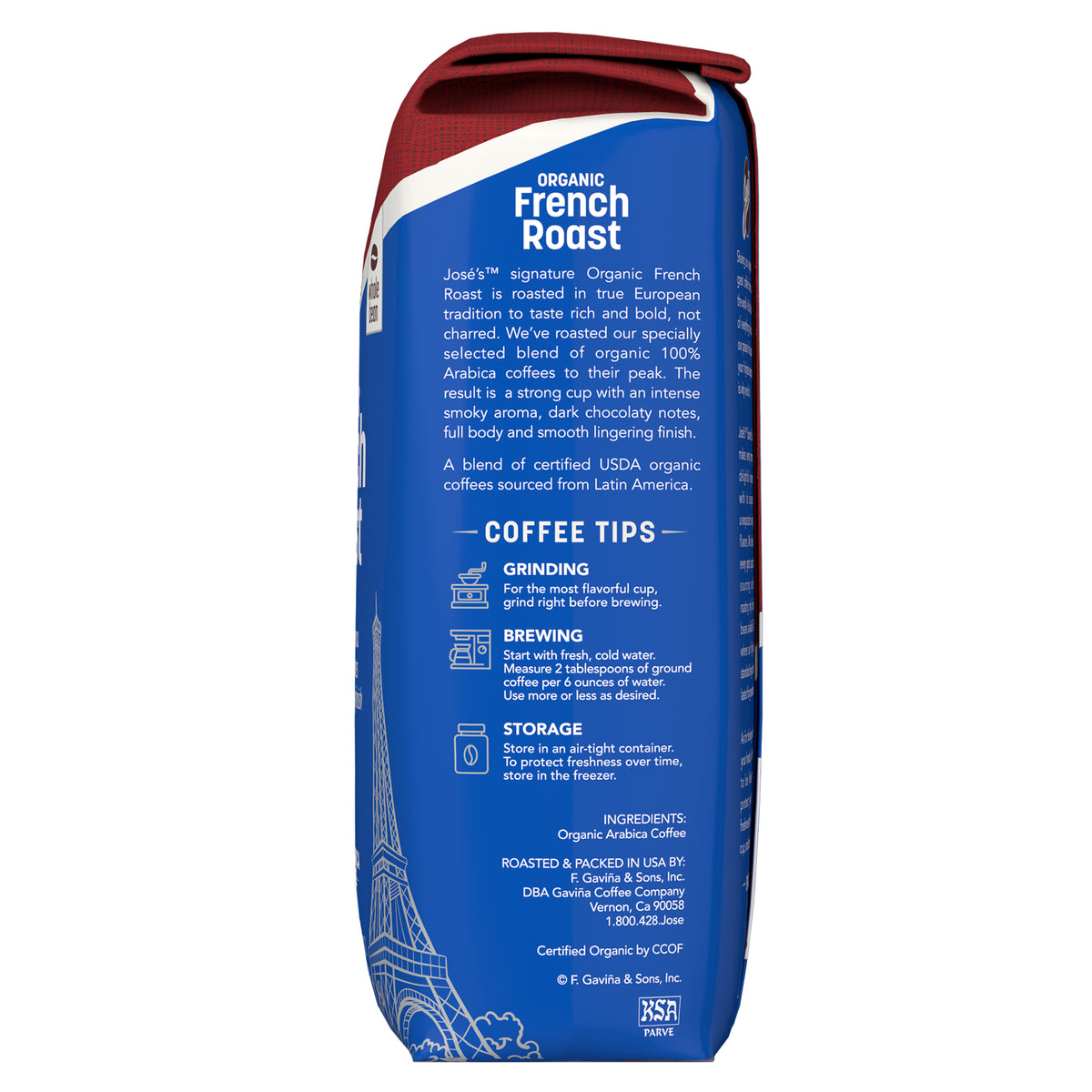 Jose's Gourmet Coffee, Organic French Roast, Dark Roast, 2.5 lbs — original product image 2 of 3