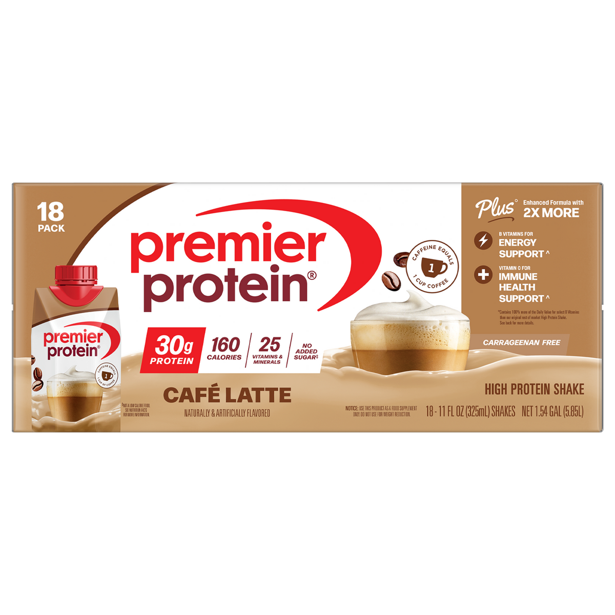 Premier Protein Shake, 30g Protein, Café Latte, 11 fl oz, 18 ct — original product image 1 of 2