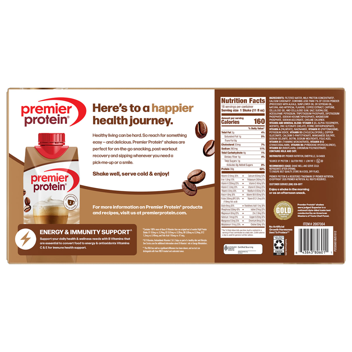 Premier Protein Shake, 30g Protein, Café Latte, 11 fl oz, 18 ct — original product image 2 of 2